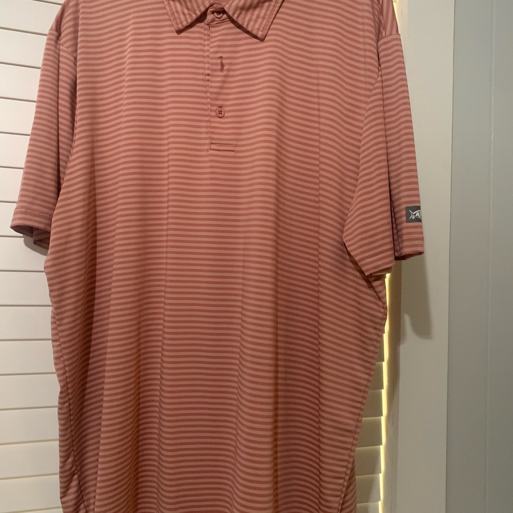 Striped Men’s Polo Shirt in Dusty Rose - Performance Knit